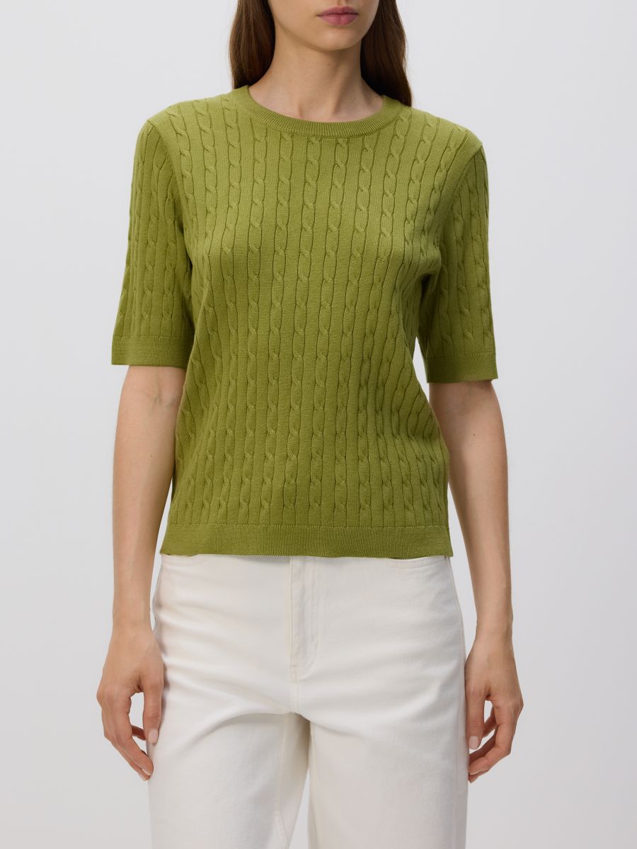 Decorative knit jumper - olive - RESERVED