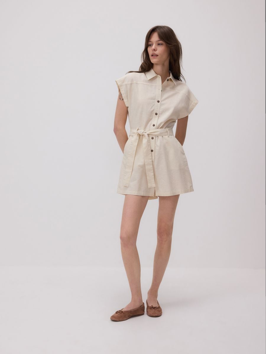 Linen blend jumpsuit - beige - RESERVED