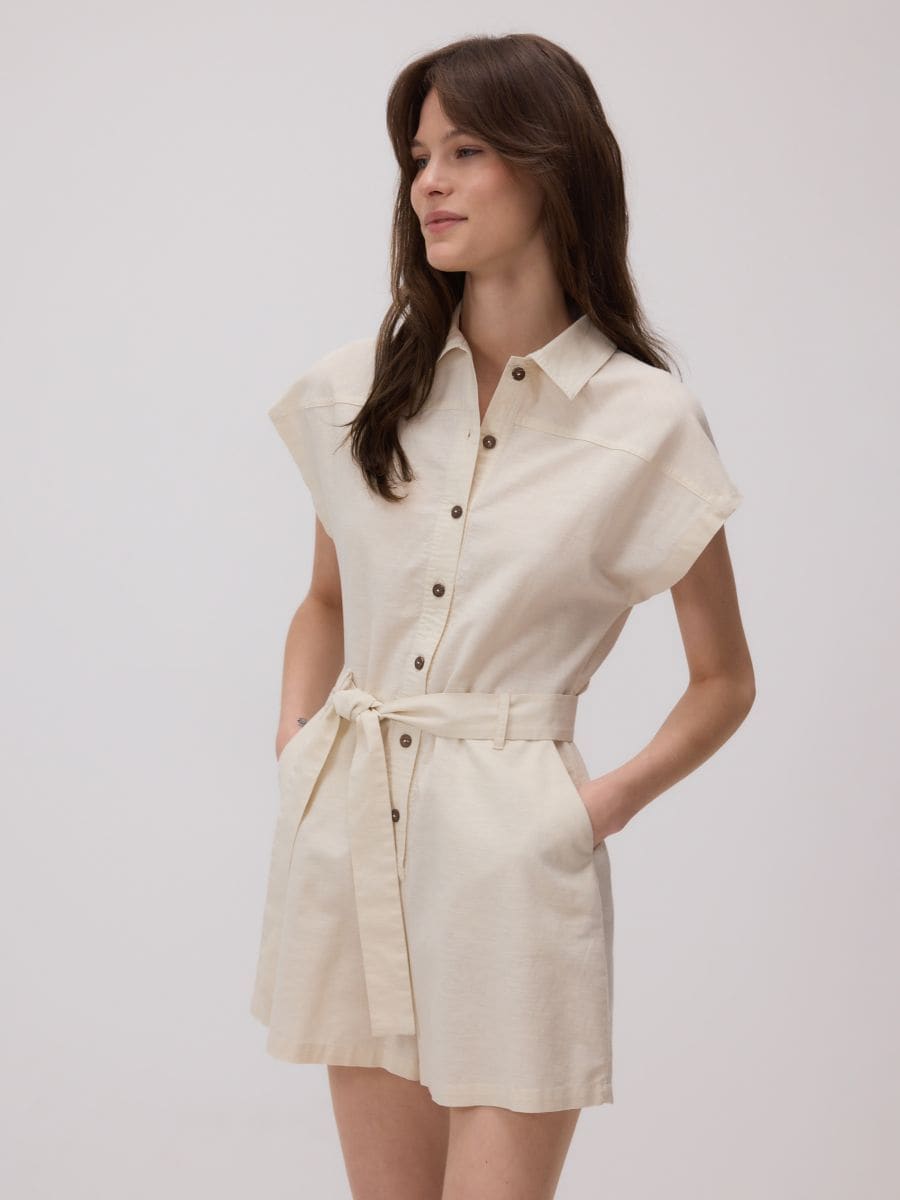 Linen blend jumpsuit - beige - RESERVED - 2
