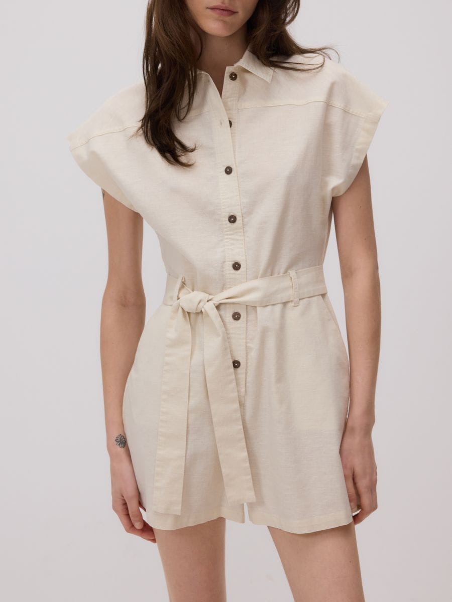 Linen blend jumpsuit - beige - RESERVED - 3