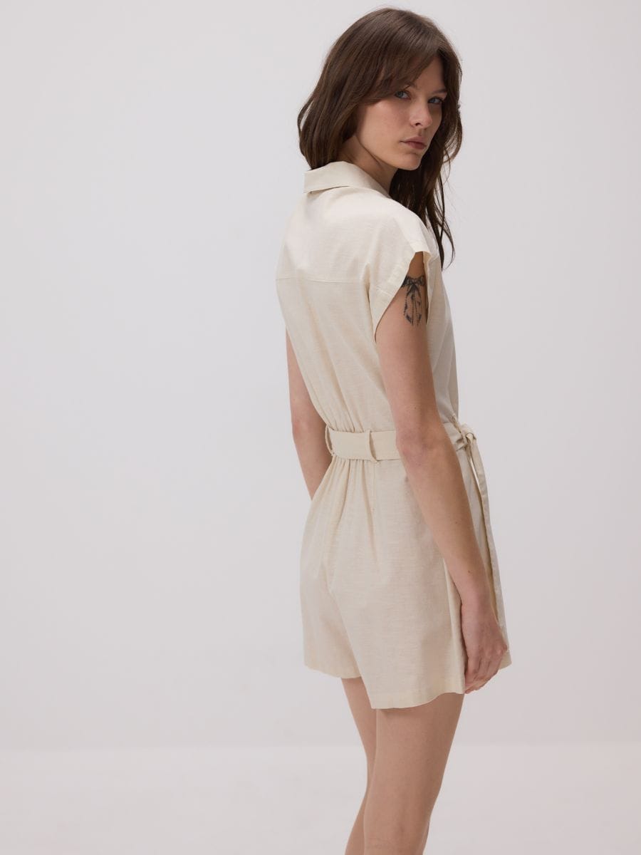 Linen blend jumpsuit - beige - RESERVED - 4