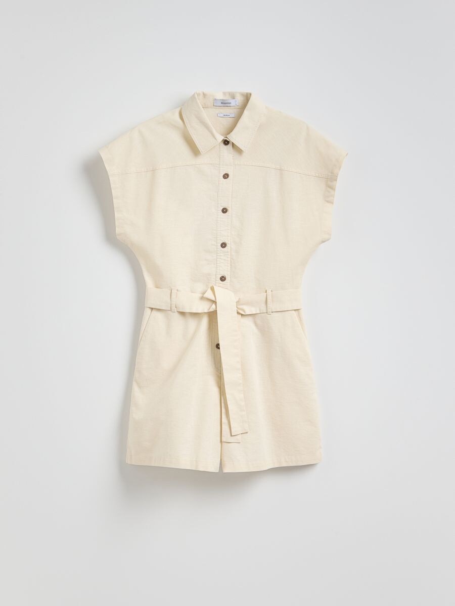 Linen blend jumpsuit - beige - RESERVED - 5