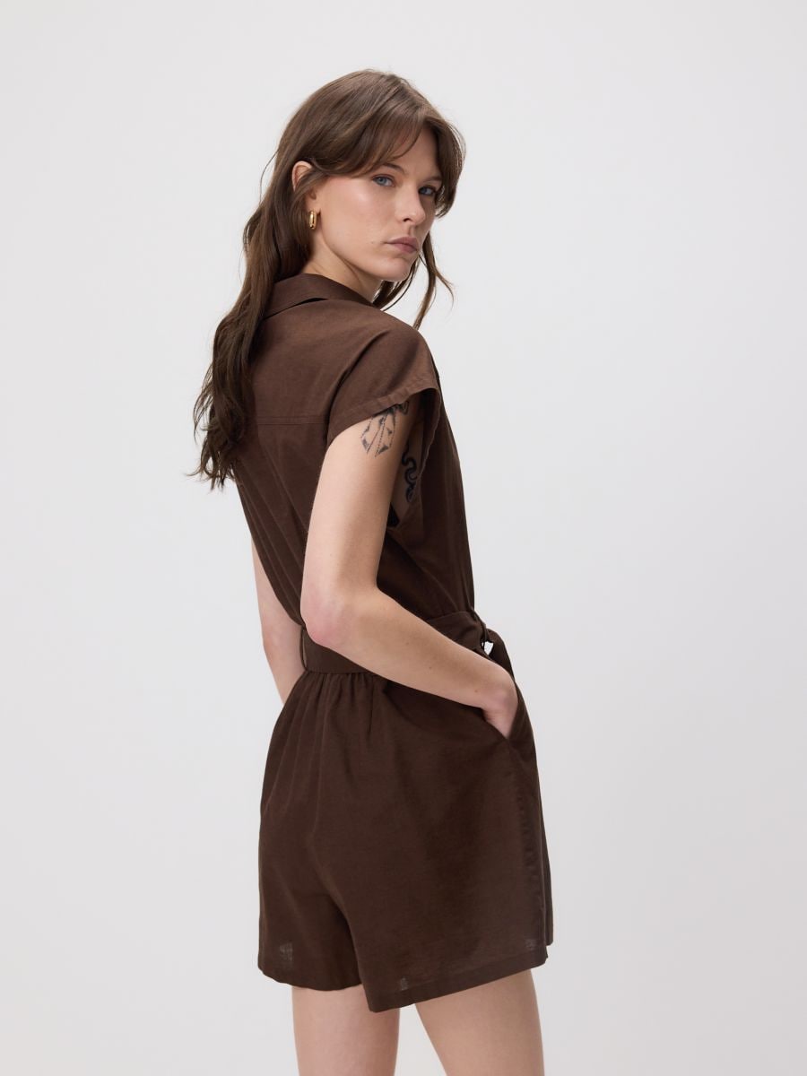 Linen blend jumpsuit - dark brown - RESERVED - 4