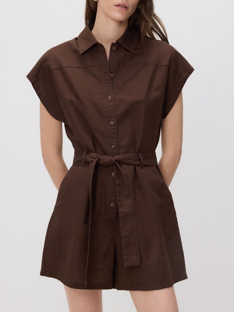 Linen blend jumpsuit - dark brown - RESERVED - 3