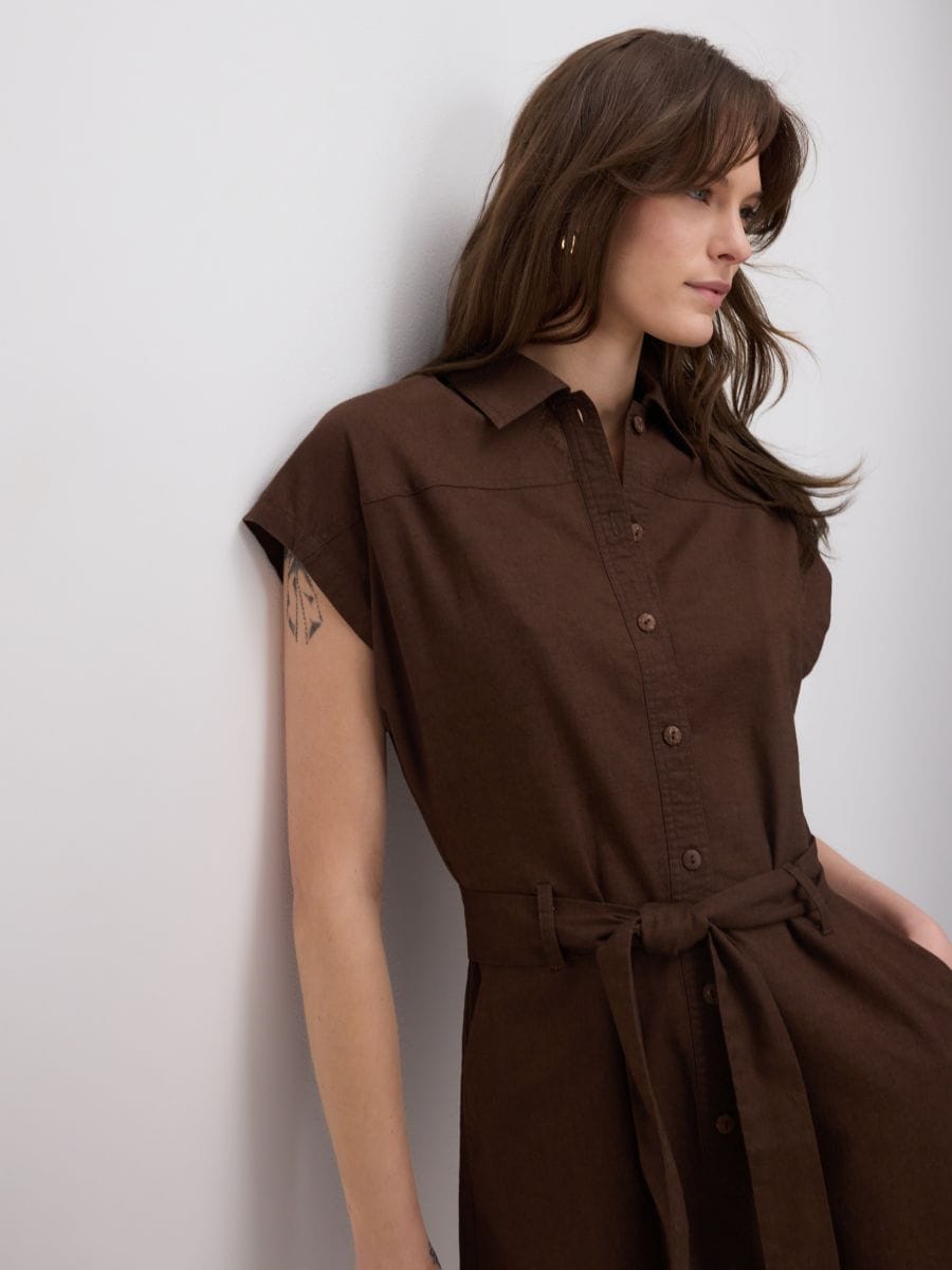 Linen blend jumpsuit - dark brown - RESERVED - 8