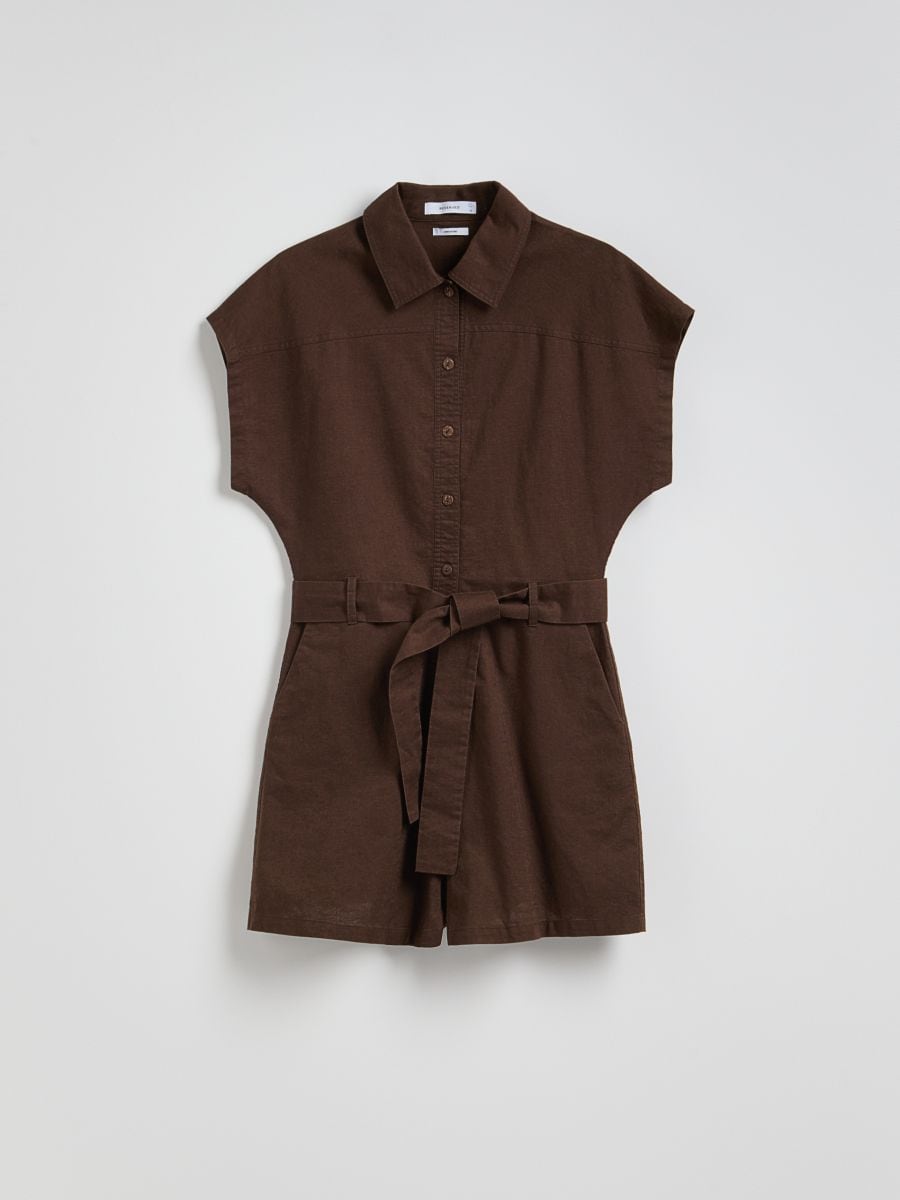 Linen blend jumpsuit - dark brown - RESERVED - 9
