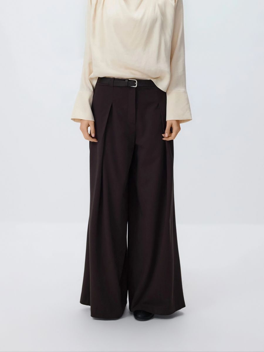 Spodnie z szerokimi nogawkami - ciemnobrązowy - RESERVED