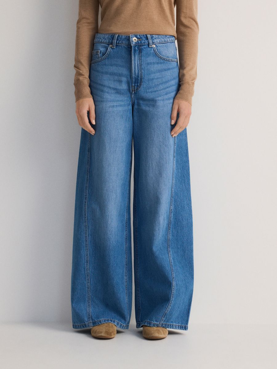 Jeansy wide leg z przeszyciami - niebieski - RESERVED