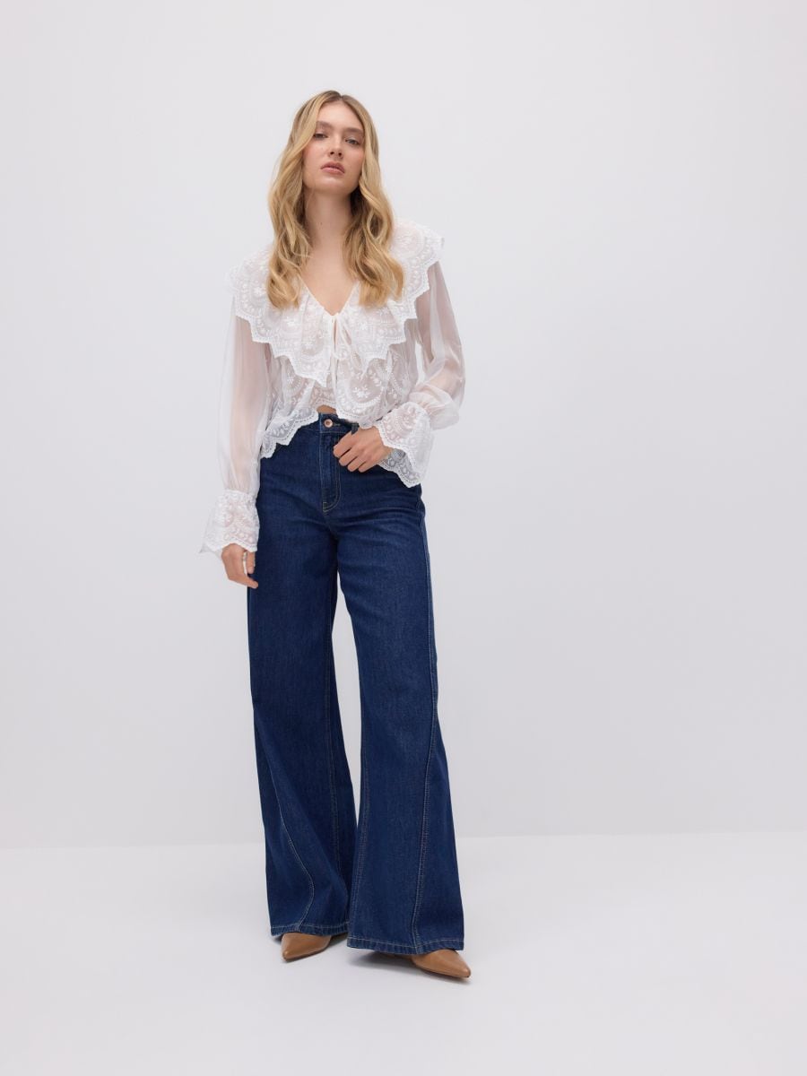 Wide leg-jeans med syninger - navyblå - RESERVED