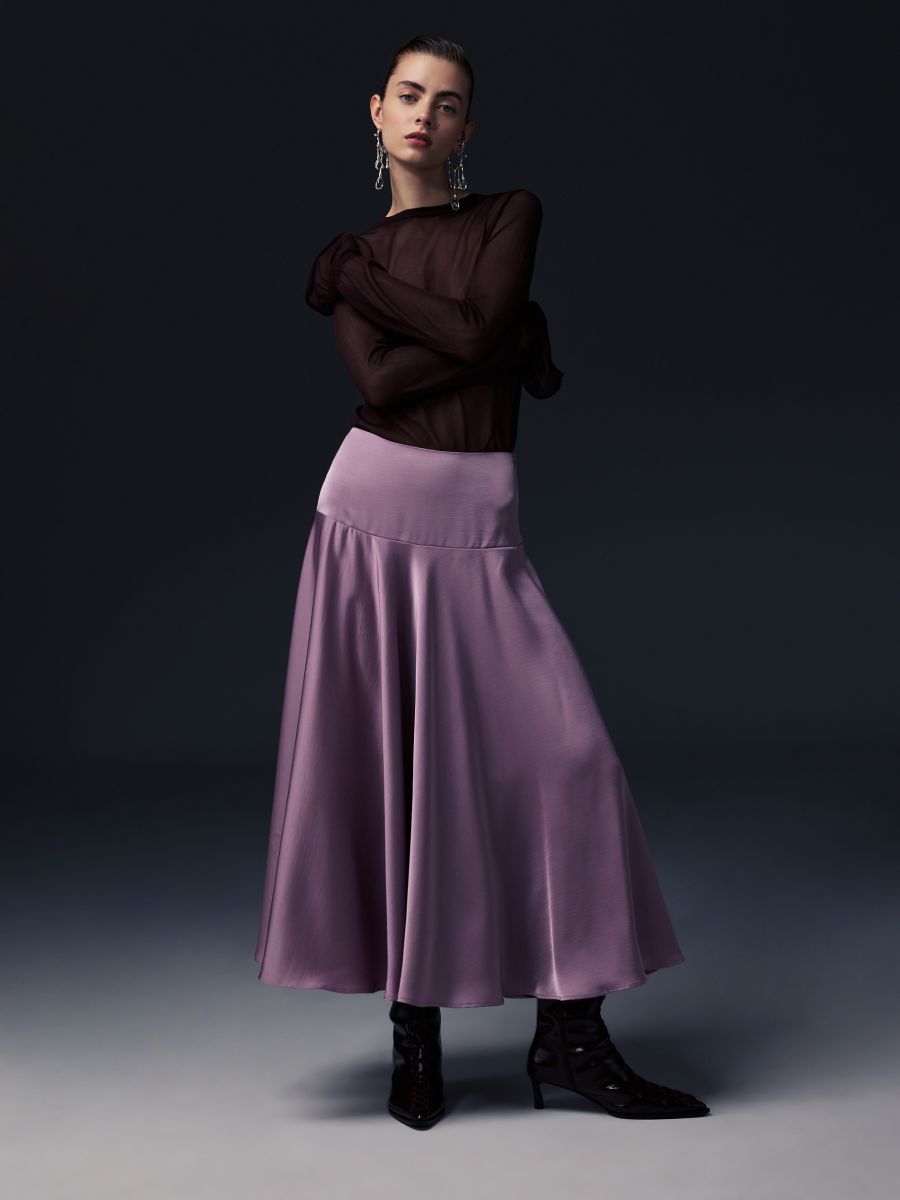 Satin skirt with wide waistband - pink - RESERVED