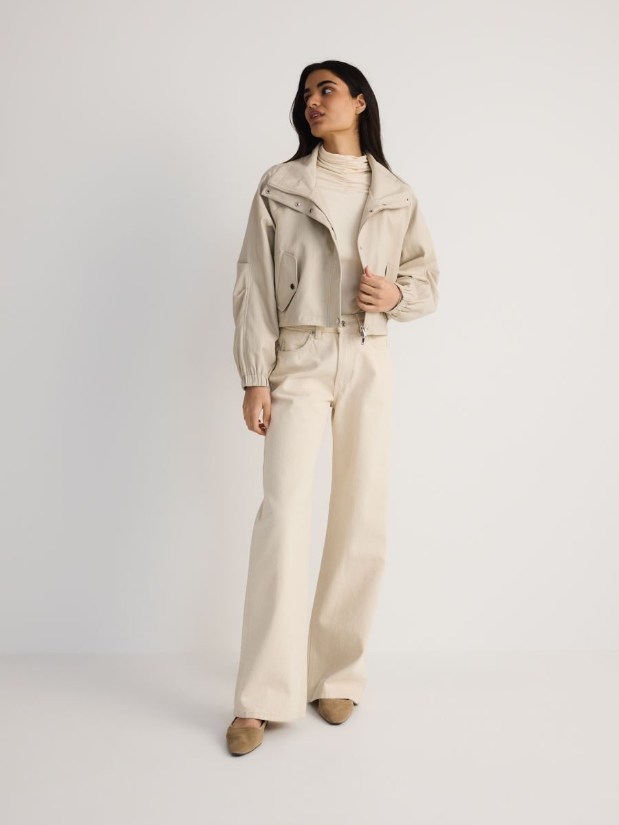 Jacket with high stand up collar - nude - RESERVED - 4