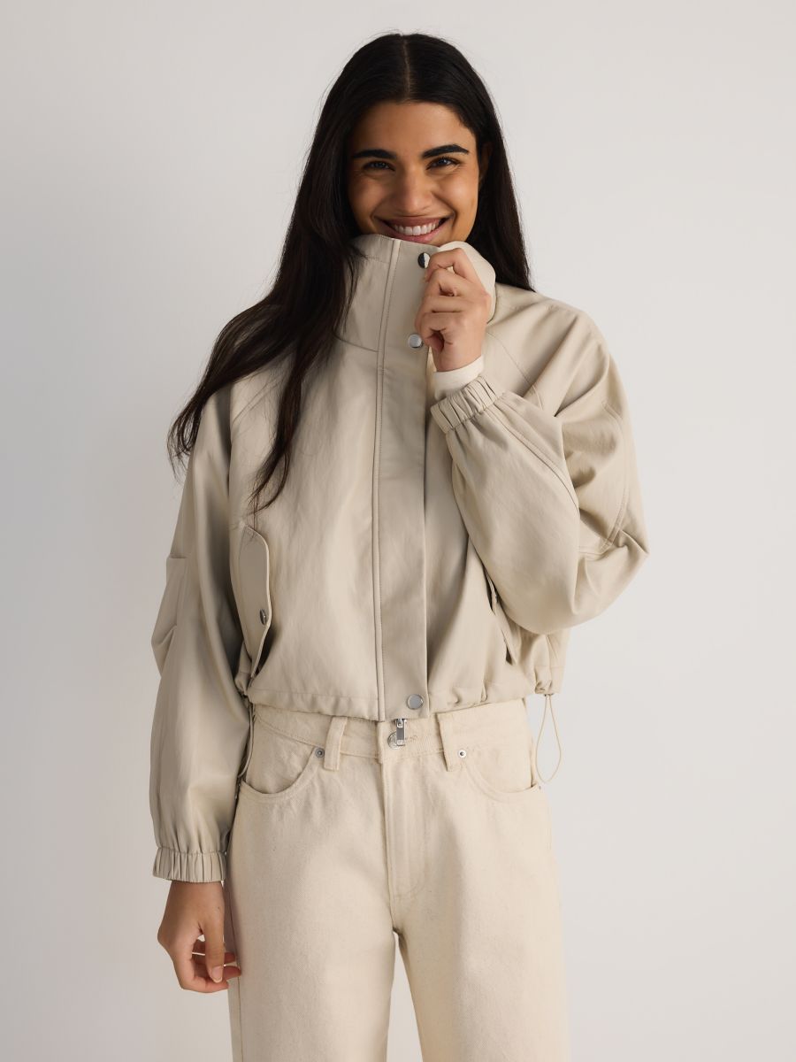 Jacket with high stand up collar - nude - RESERVED - 3