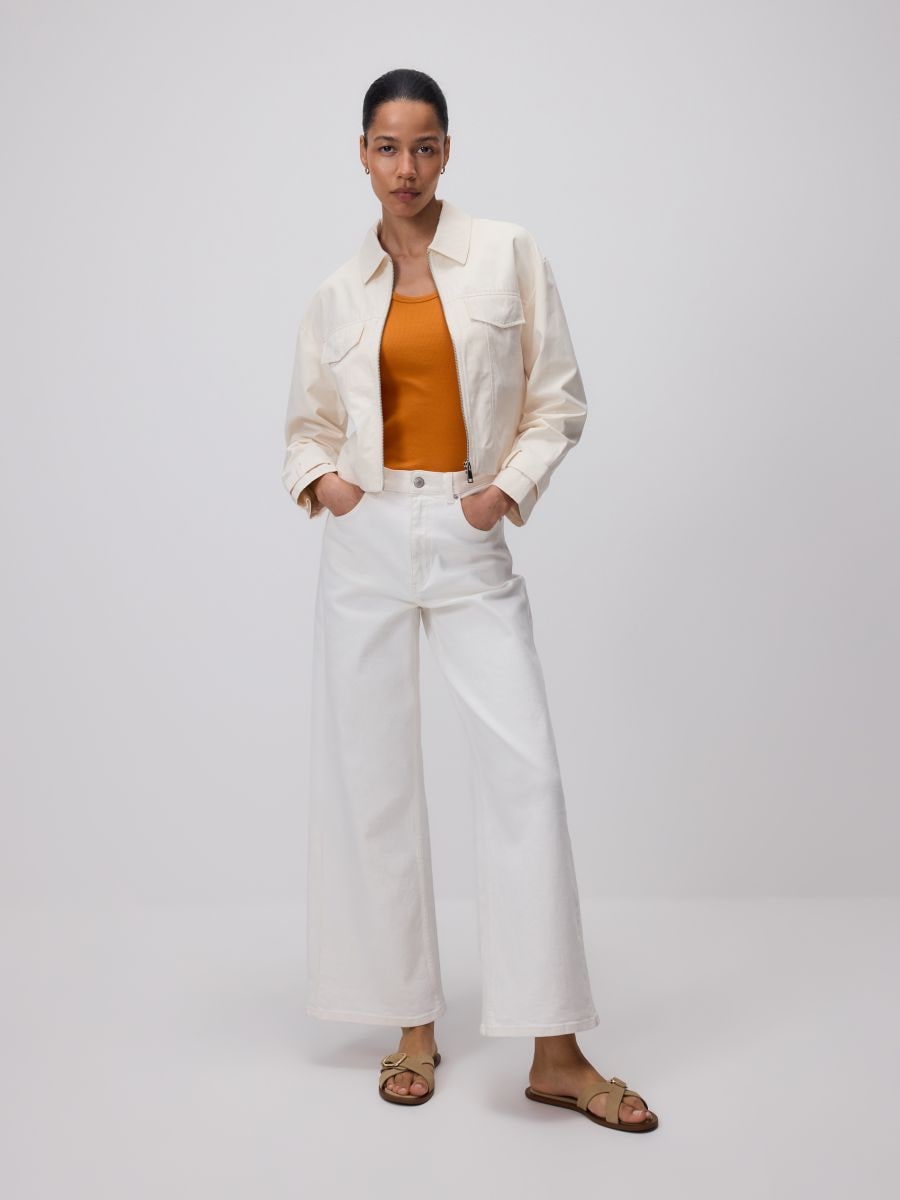 Cropped jacket with collar - cream - RESERVED - 3