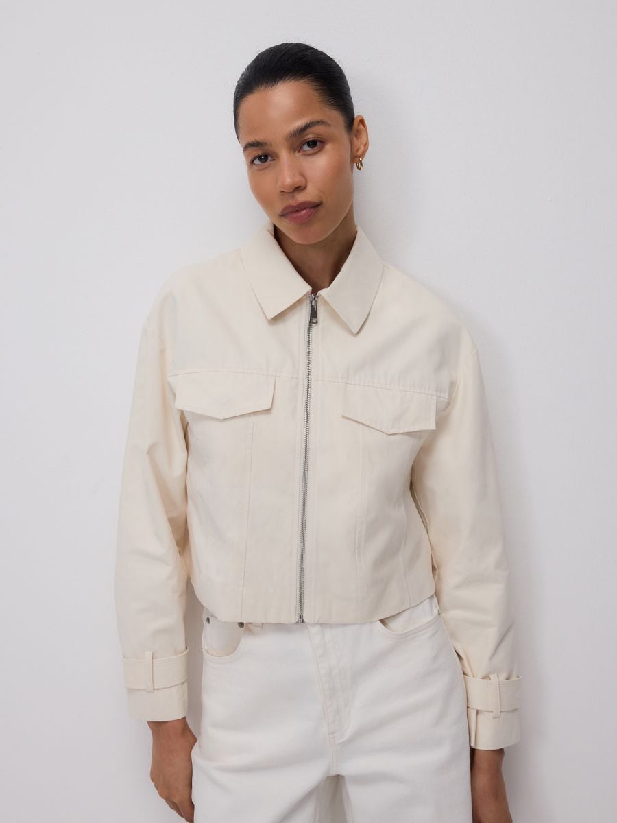 Cropped jacket with collar - cream - RESERVED - 4