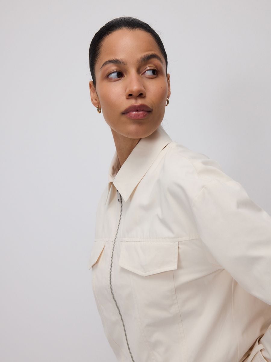Cropped jacket with collar - cream - RESERVED - 2