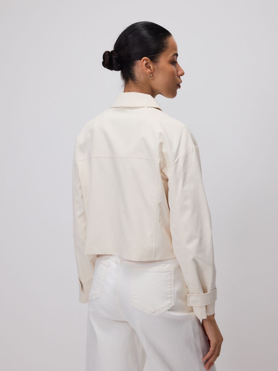 Cropped jacket with collar - cream - RESERVED - 7