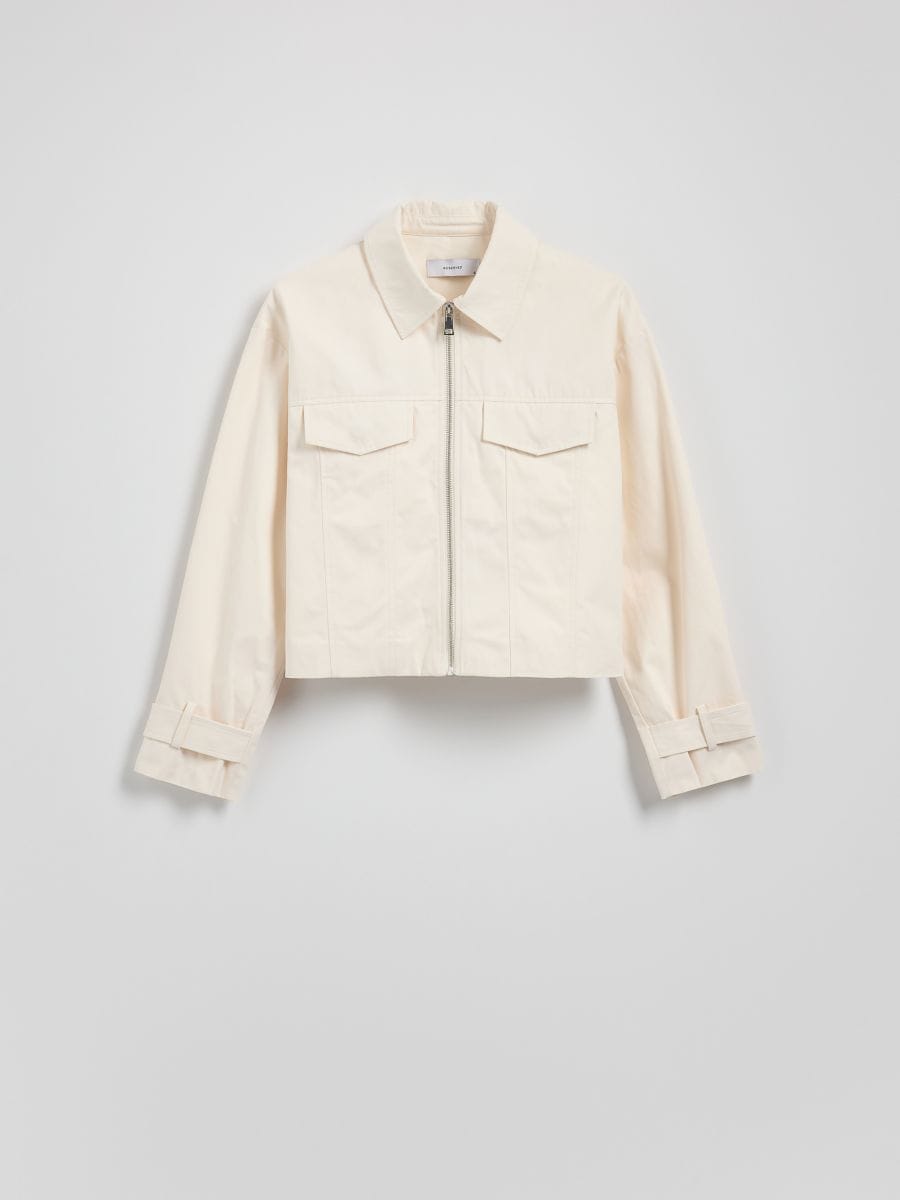 Cropped jacket with collar - cream - RESERVED - 5