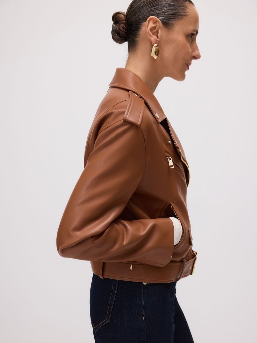 Oversized faux leather biker jacket - golden brown - RESERVED - 2