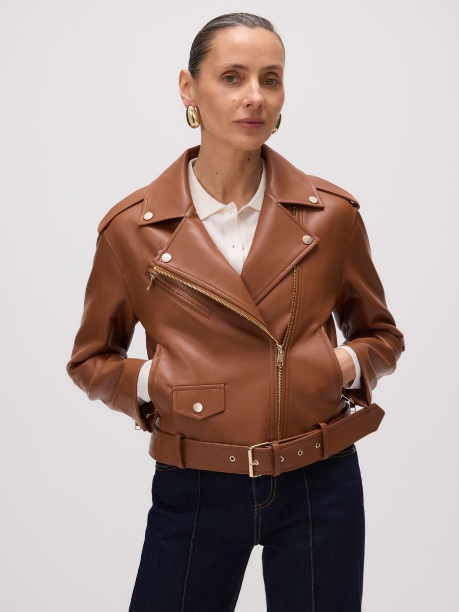 Oversized faux leather biker jacket - golden brown - RESERVED - 6
