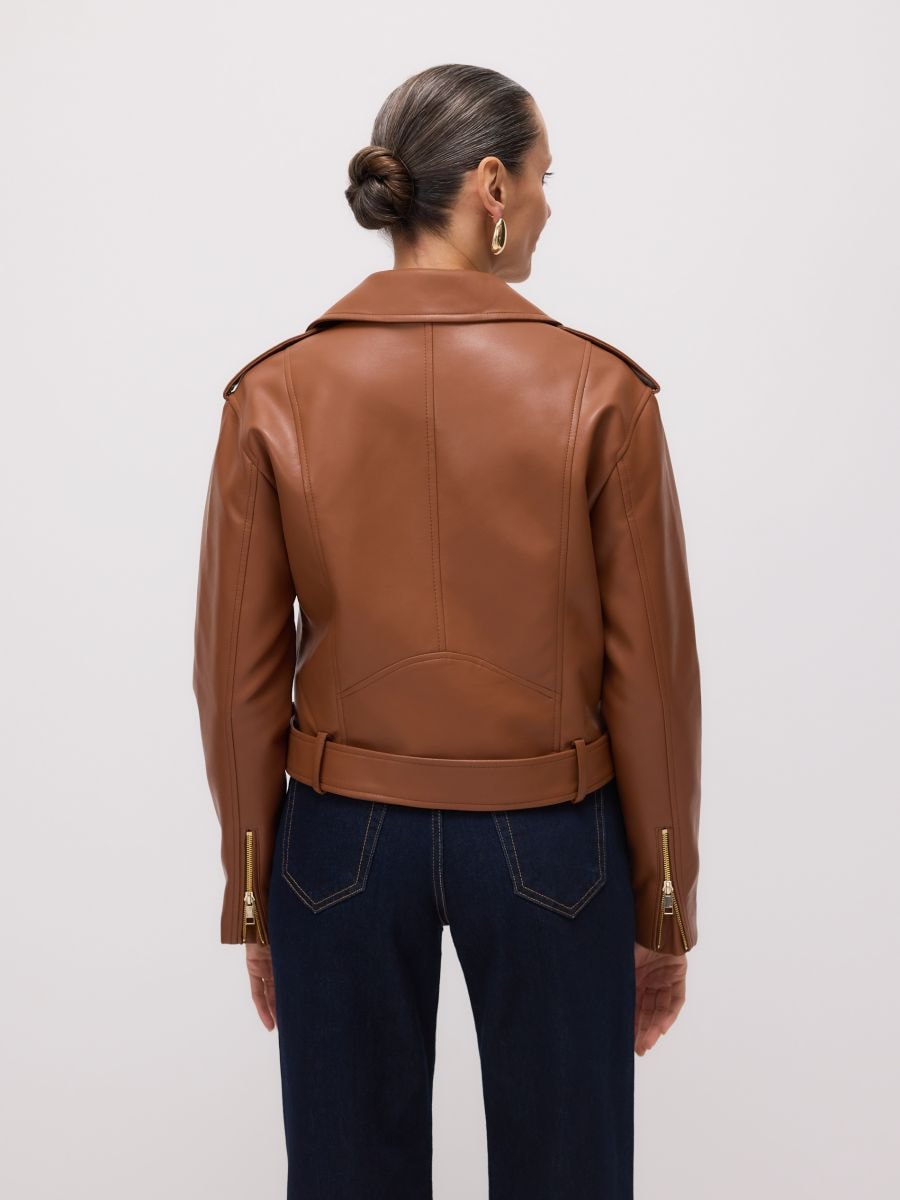 Oversized faux leather biker jacket - golden brown - RESERVED - 5