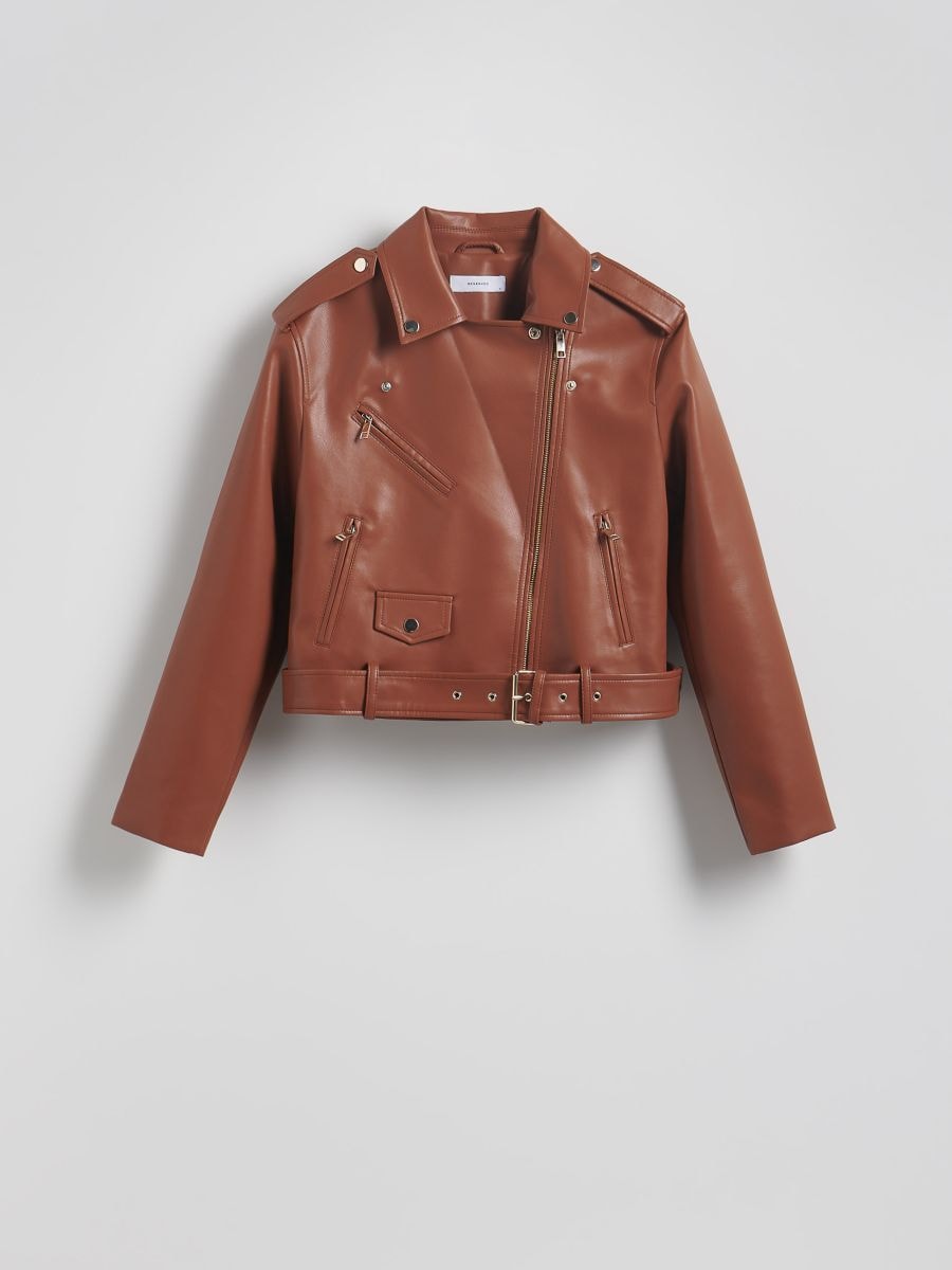 Oversized faux leather biker jacket - golden brown - RESERVED - 7