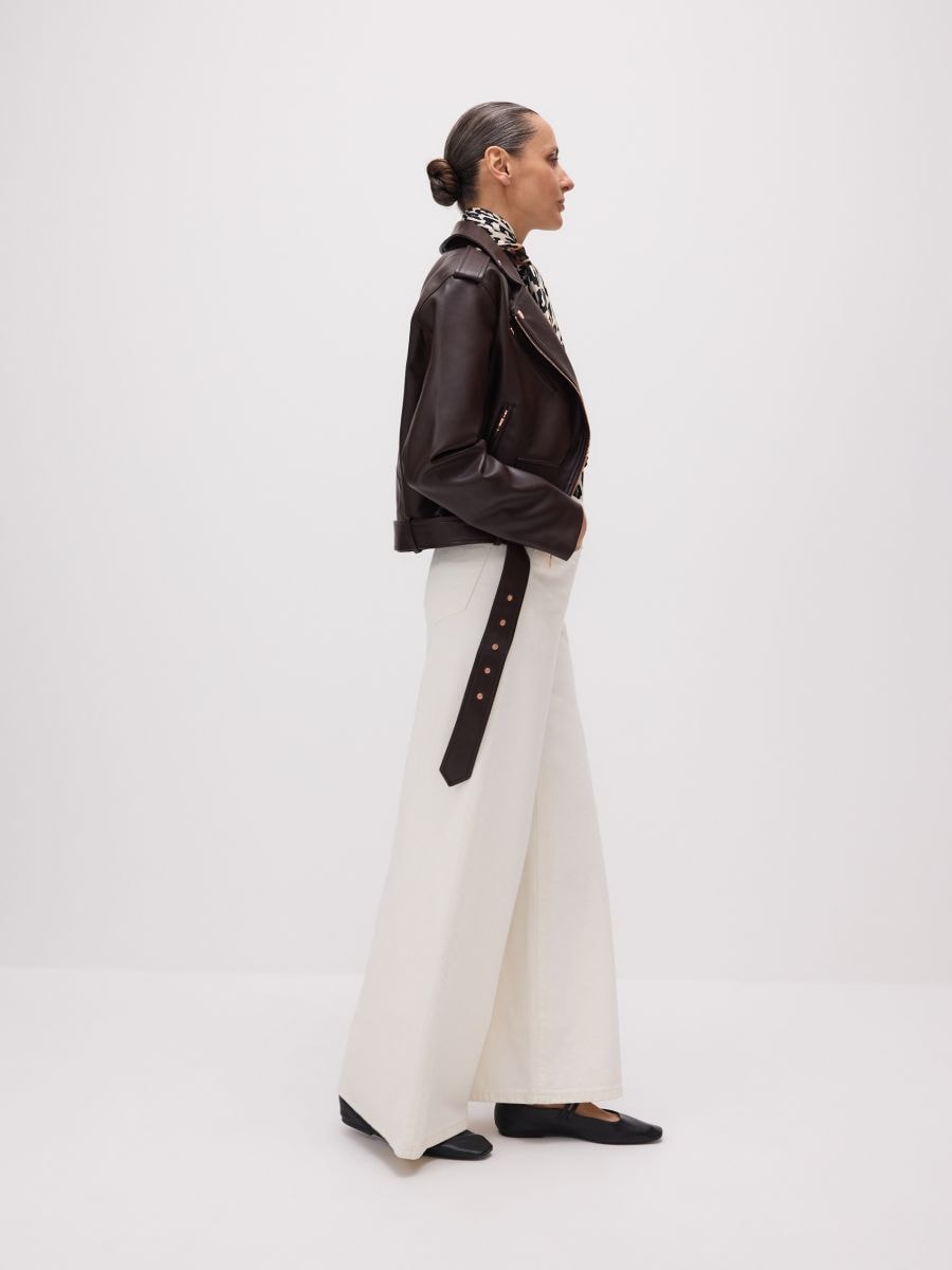 Oversized faux leather biker jacket - dark brown - RESERVED - 4