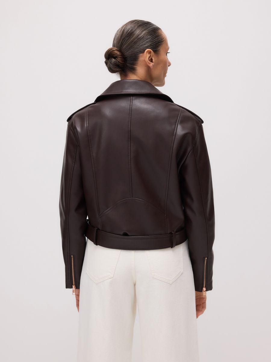Oversized faux leather biker jacket - dark brown - RESERVED - 8