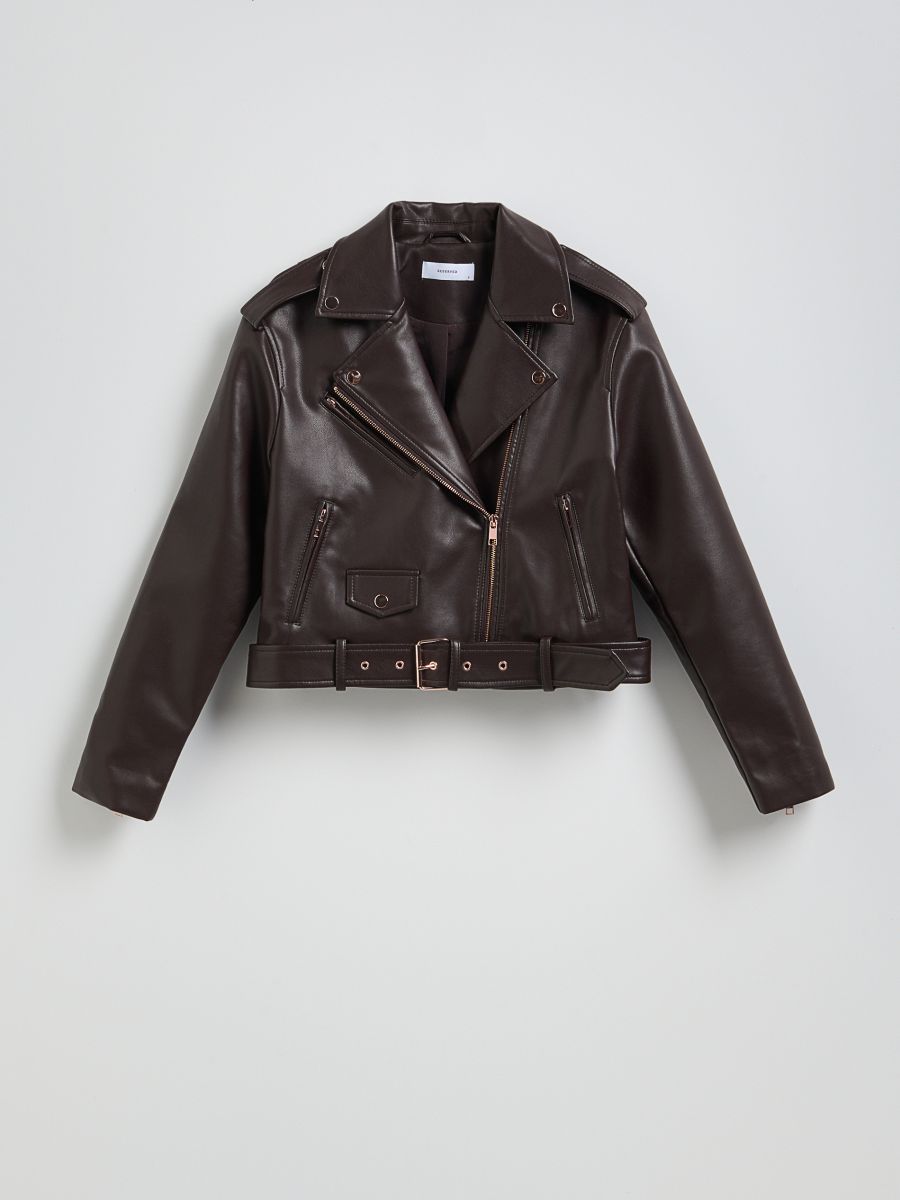 LADIES` OUTER JACKET & BELT - brun foncé - RESERVED