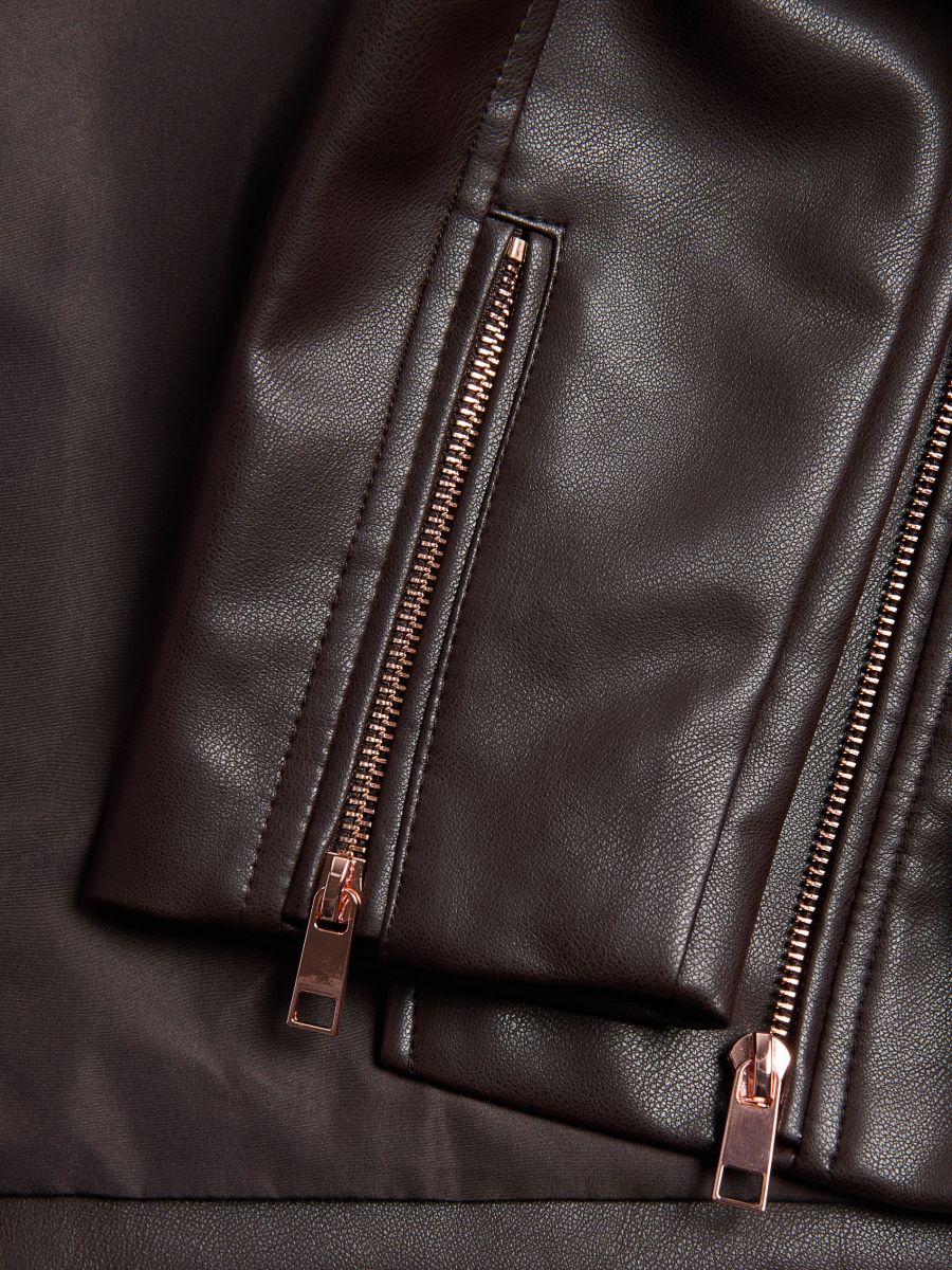 Oversized faux leather biker jacket - dark brown - RESERVED - 2