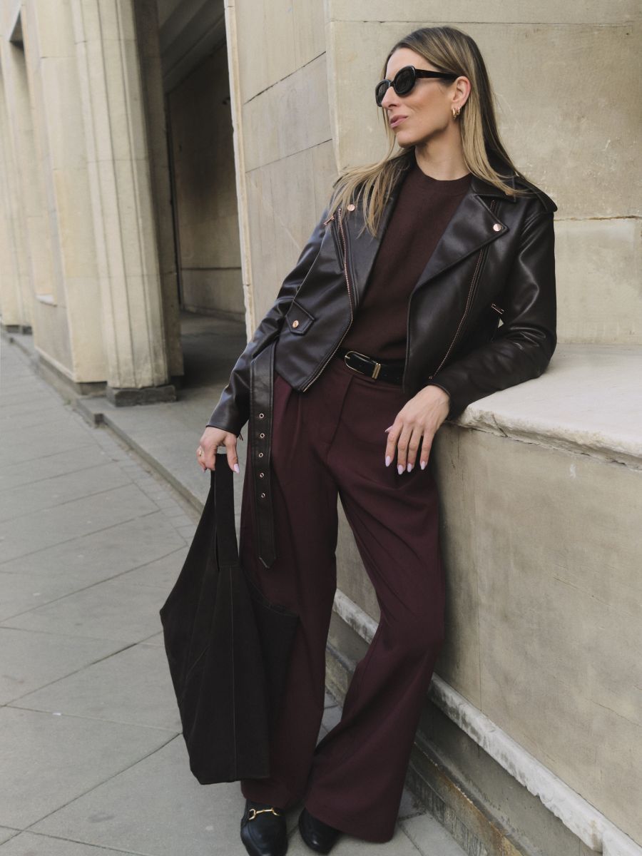 Oversized faux leather biker jacket - dark brown - RESERVED - 3