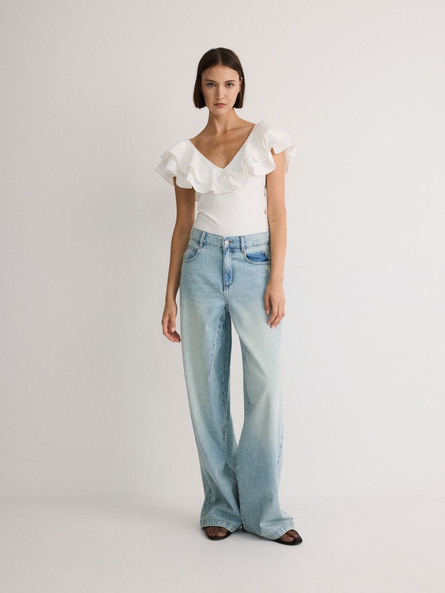 Bodysuit with ruffle details - white - RESERVED