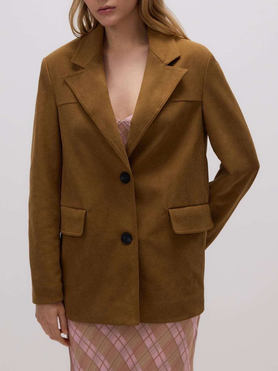 Oversized blazer i imiteret ruskind - gyldenbrun - RESERVED