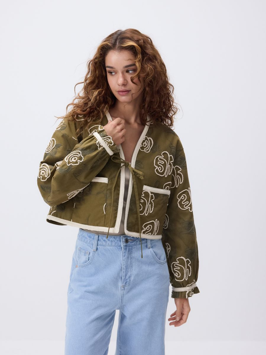 Tie-front jacket with embroidery - green - RESERVED - 6
