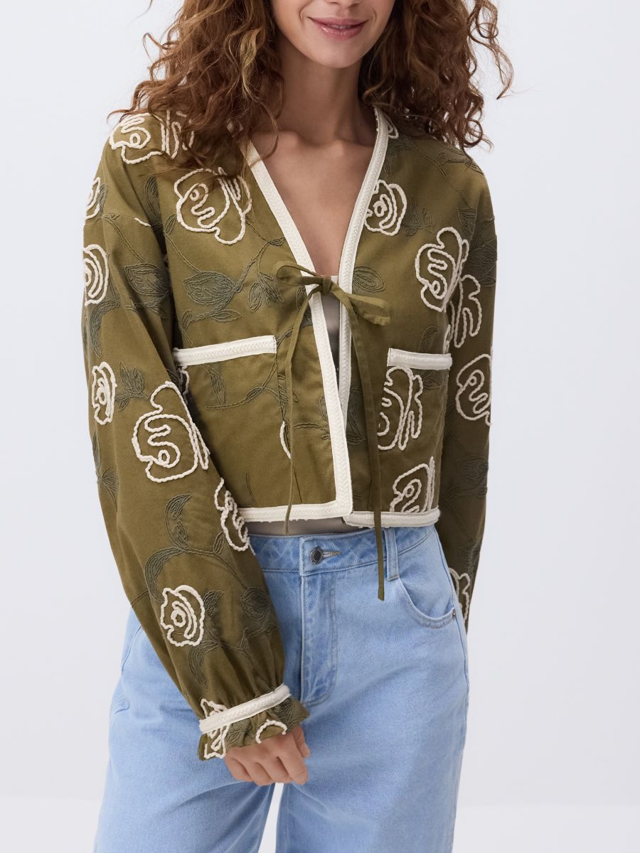 Tie-front jacket with embroidery - green - RESERVED - 2
