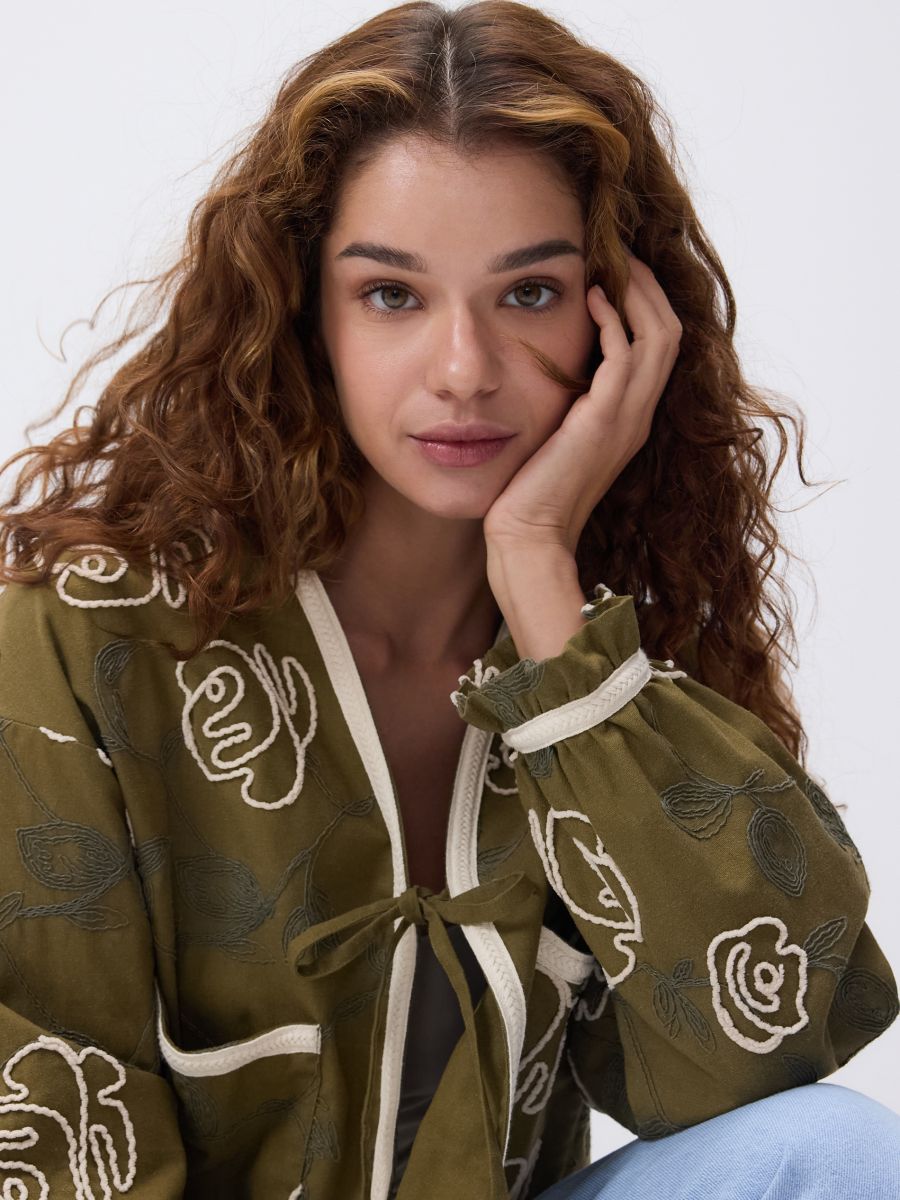 Tie-front jacket with embroidery - green - RESERVED - 7
