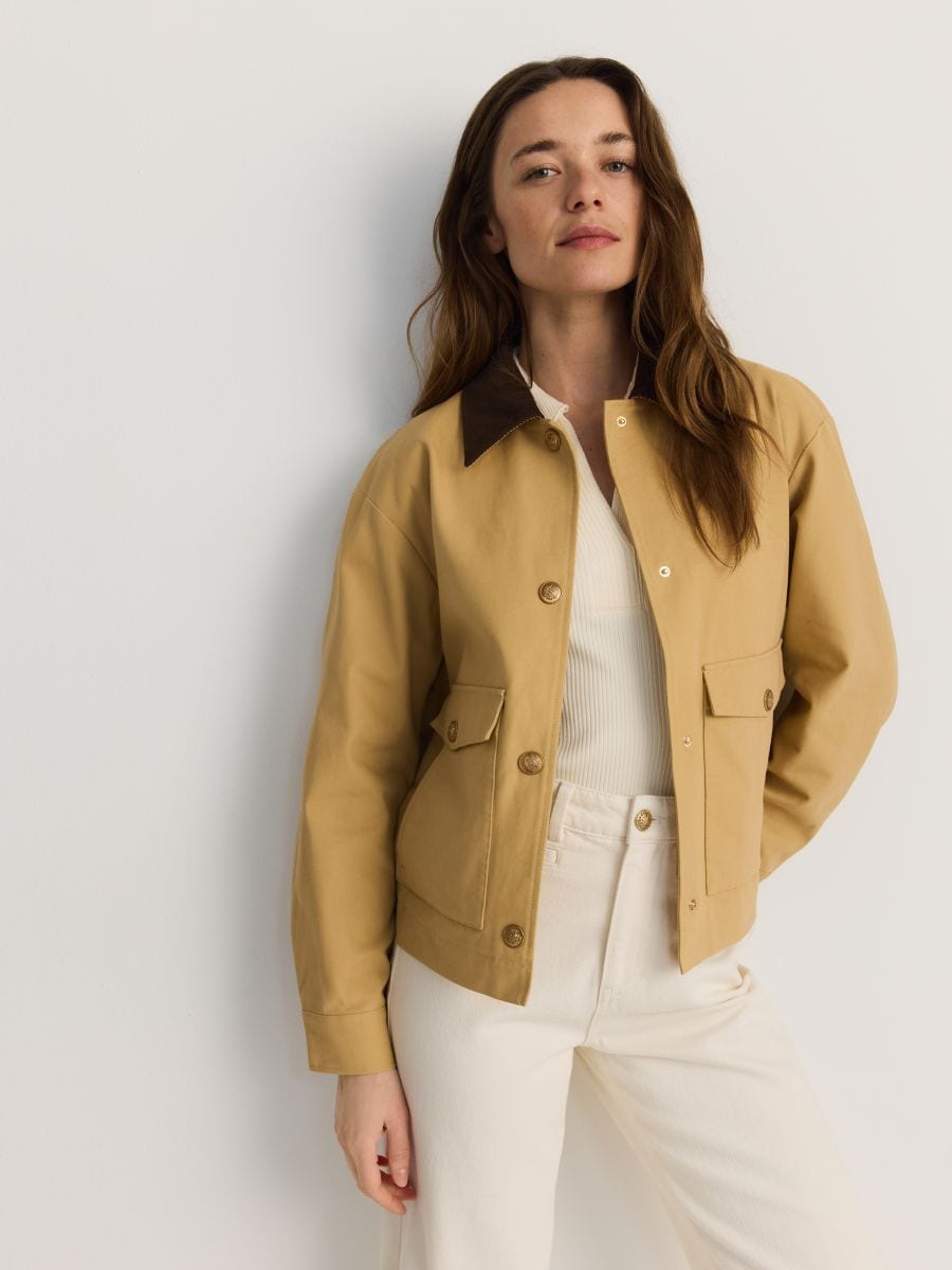 Jacket with contrasting collar - beige - RESERVED - 5