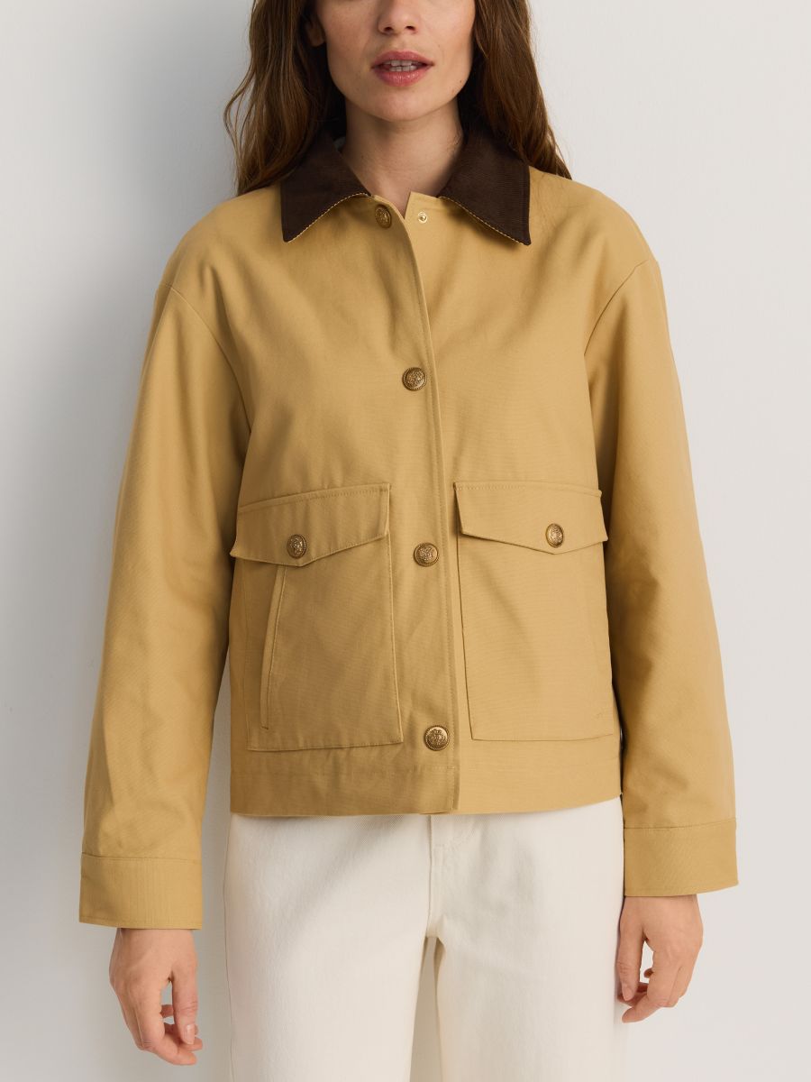 Jacket with contrasting collar - beige - RESERVED - 6