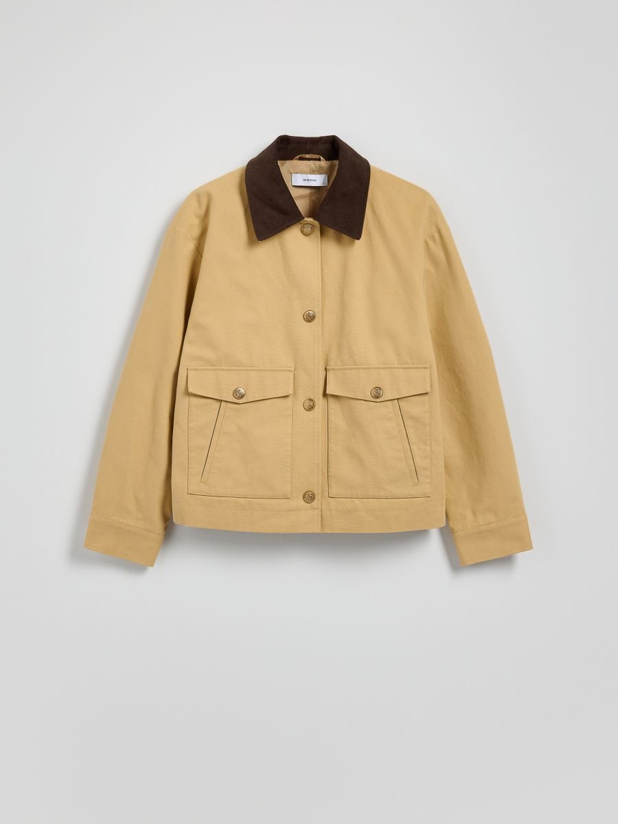 Jacket with contrasting collar - beige - RESERVED - 7