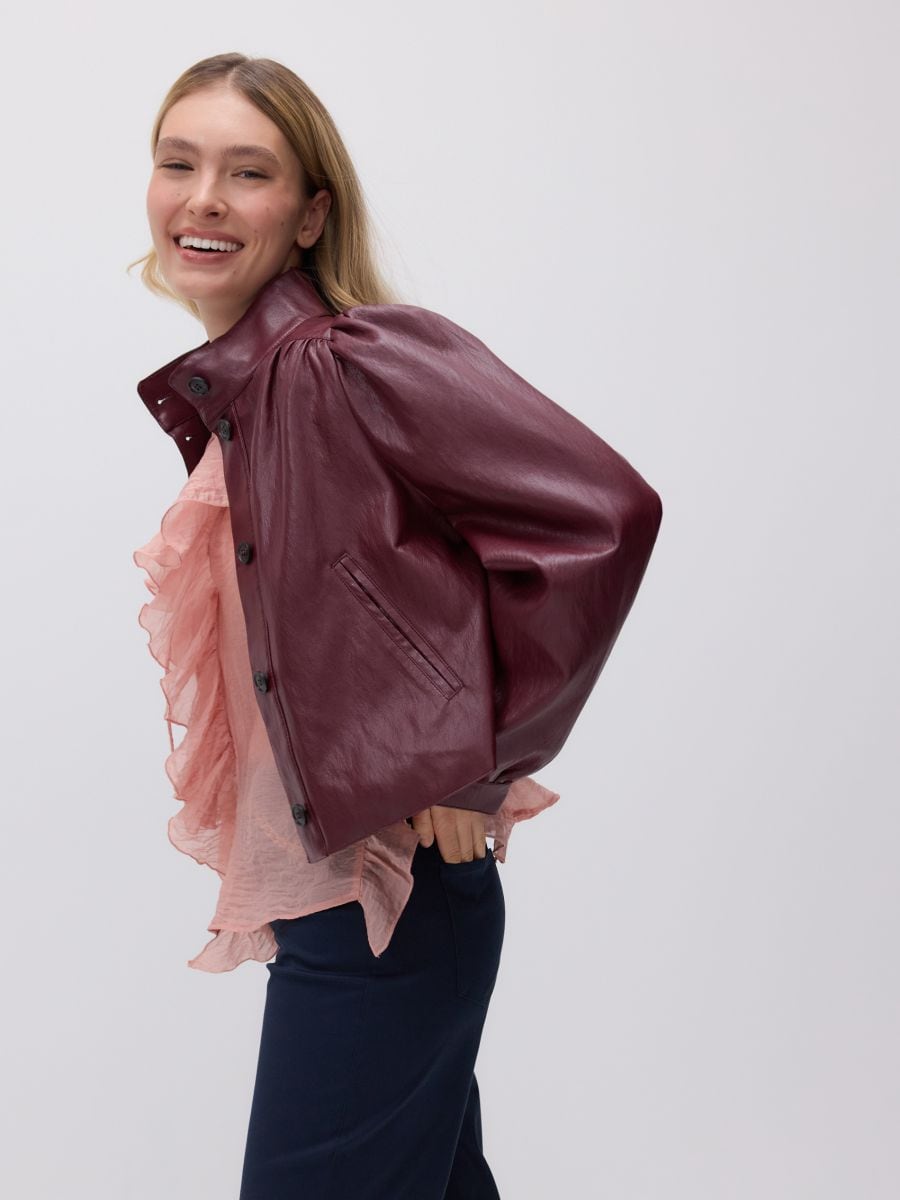 Faux leather cropped jacket - burgundy - RESERVED