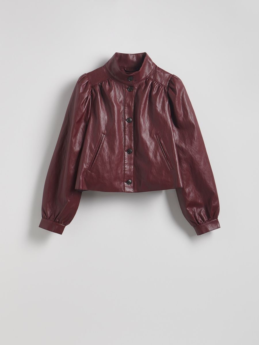 Faux leather cropped jacket - burgundy - RESERVED