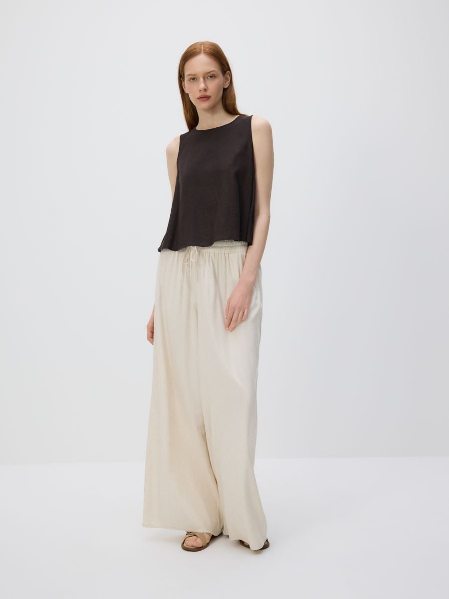 Trousers with linen blend - beige - RESERVED - 3