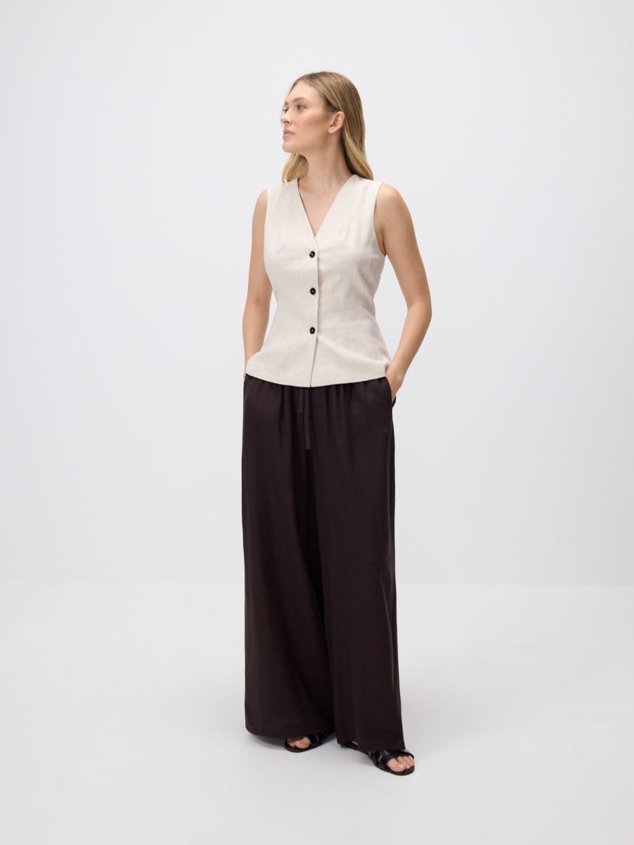 Trousers with linen blend - dark brown - RESERVED - 3