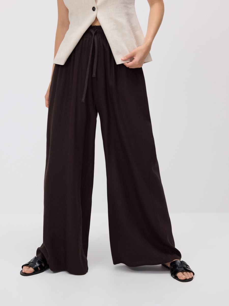 Trousers with linen blend - dark brown - RESERVED - 2