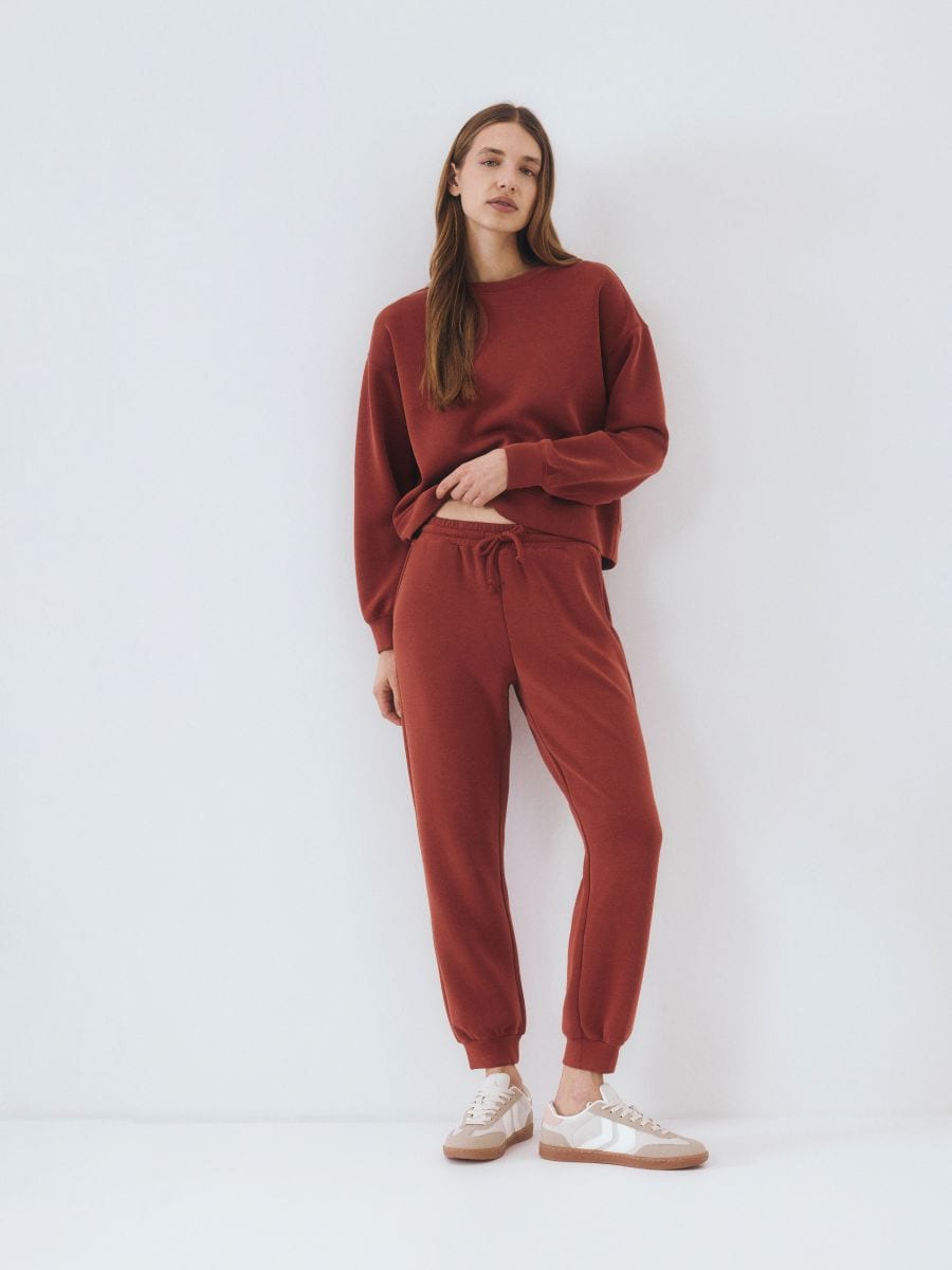 Dresowe spodnie jogger z modalem - miedziany - RESERVED