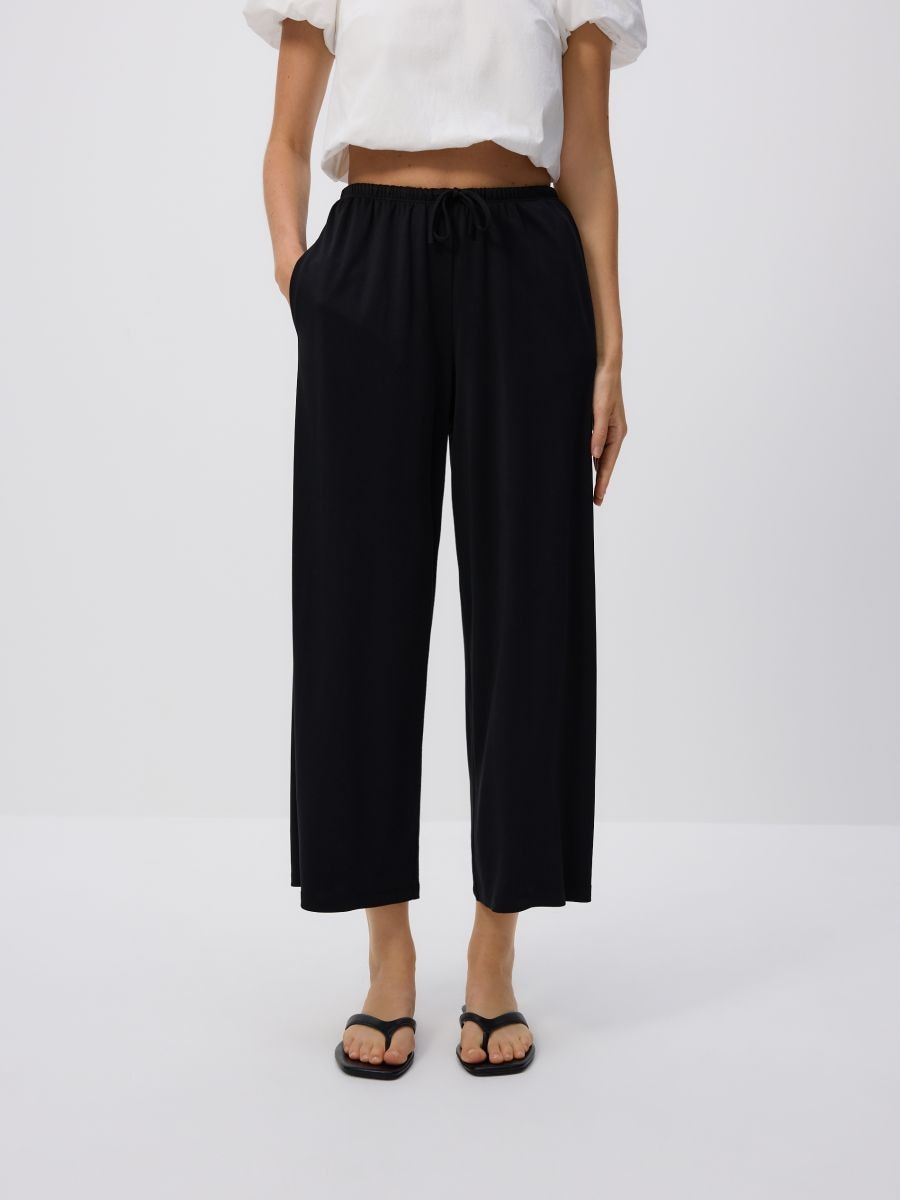 Wide-leg modal blend trousers - black - RESERVED