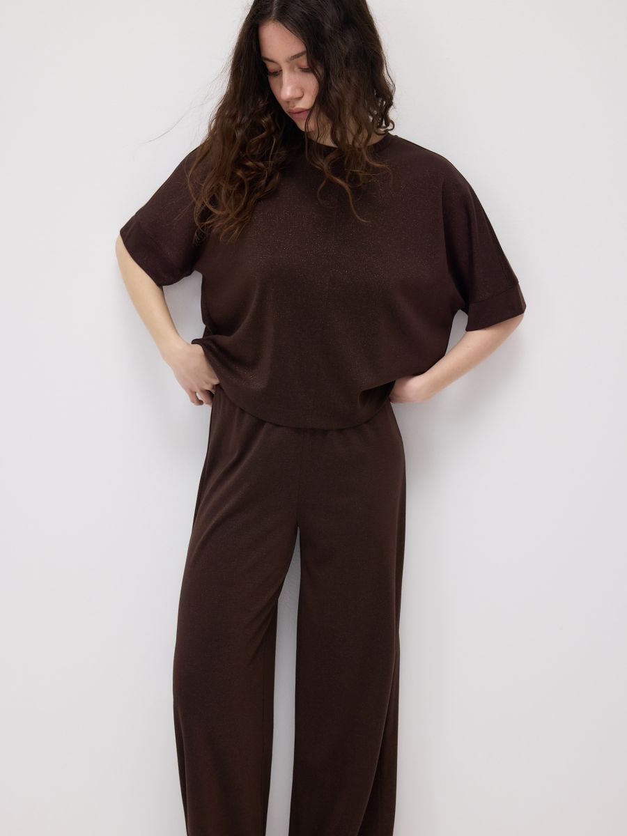 Loose trousers with viscose - dark brown - RESERVED - 4