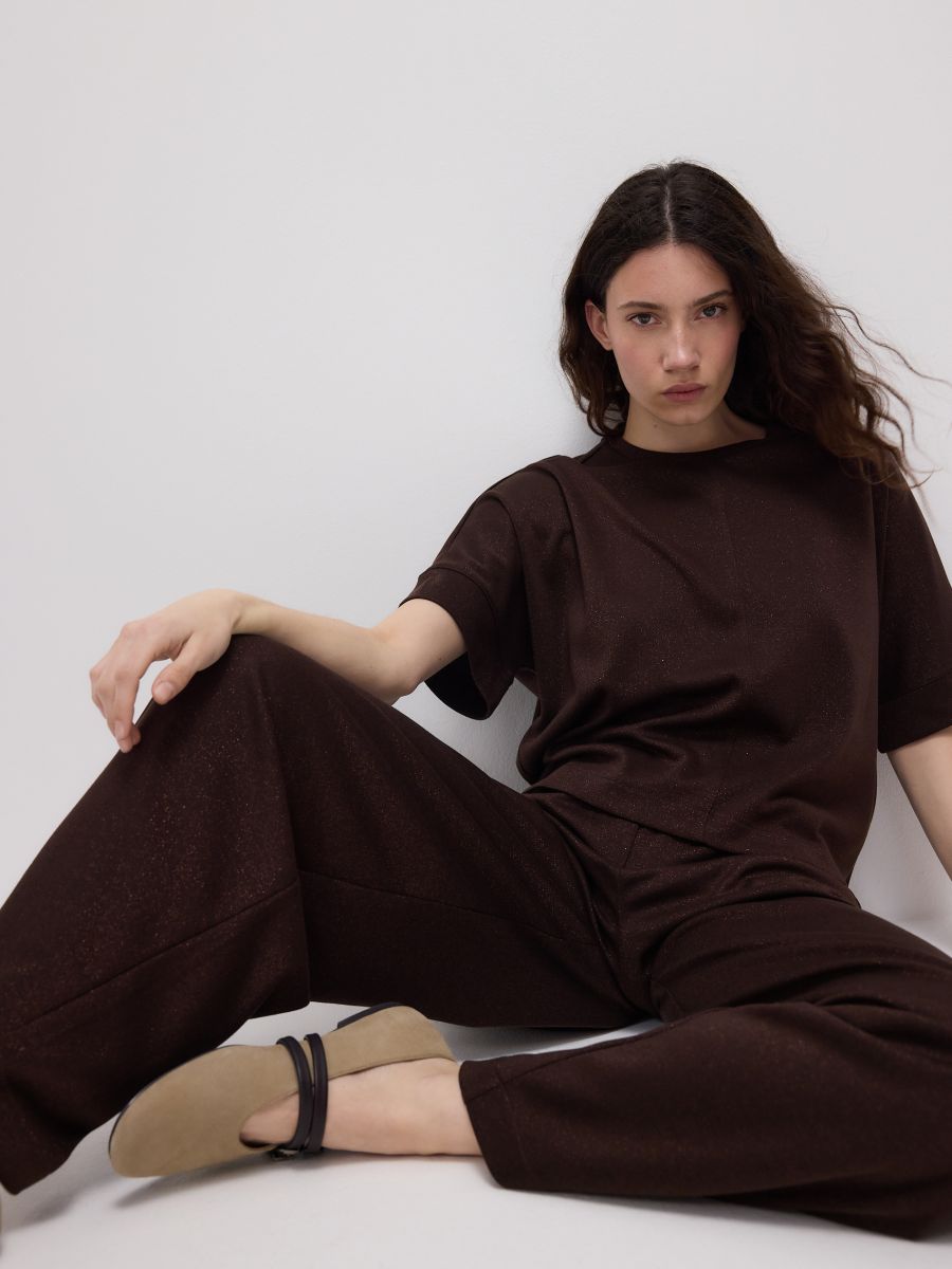 Loose trousers with viscose - dark brown - RESERVED - 5