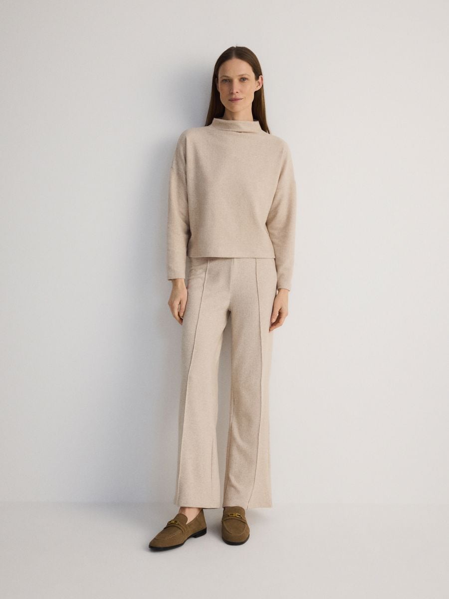 Wide-leg trousers with stitching - beige - RESERVED - 2