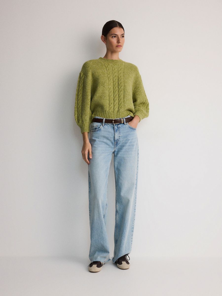 Pullover mit Zopfmuster - gelbgrün - RESERVED - 3