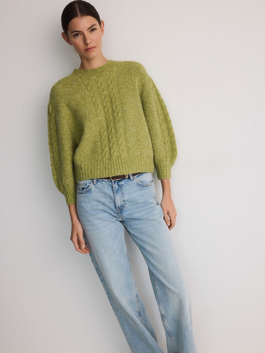 Pullover mit Zopfmuster - gelbgrün - RESERVED - 2